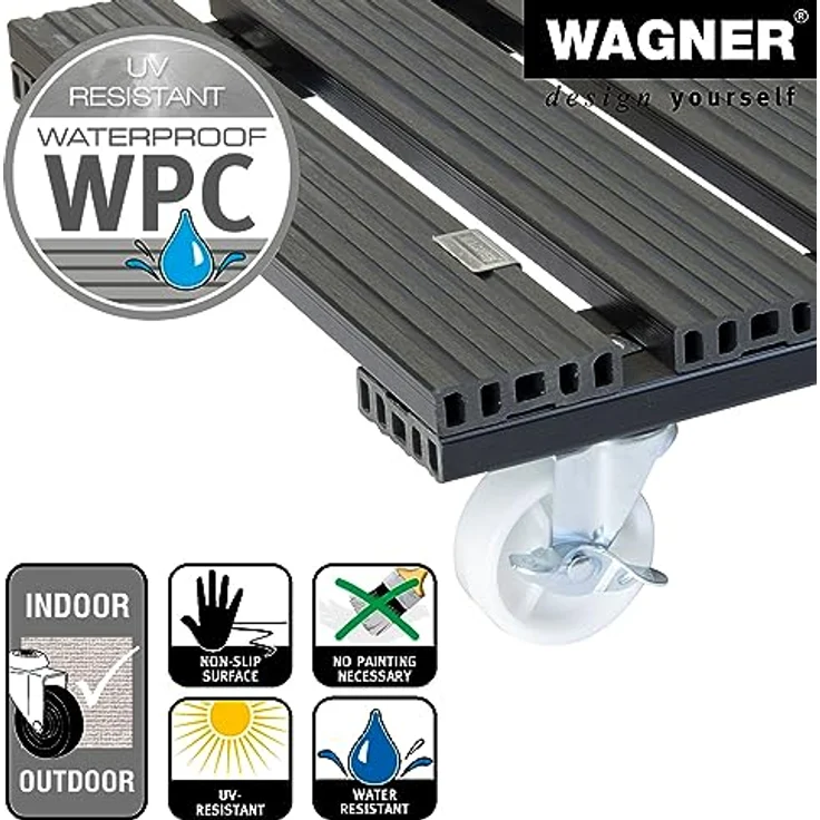 WAGNER Pflanzenroller WPC 38,5 x 38,5 cm I Pflanzenroller & Blumenroller für Außenbereich + Innenbereich, anthrazit I Kübelroller aus WPC (Wood Plastic Composite) I Tragkraft 100 kg ? 20054001 – Bild 5