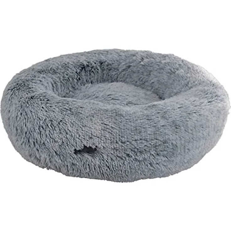 Nobby 61764 Komfortbett Donut NURU grau; Ø 60 x 18 cm, Langplüsch, abnehmbarer Bezug, Anti-Rutsch Noppen, waschbar bis 30°C, Handwäsche