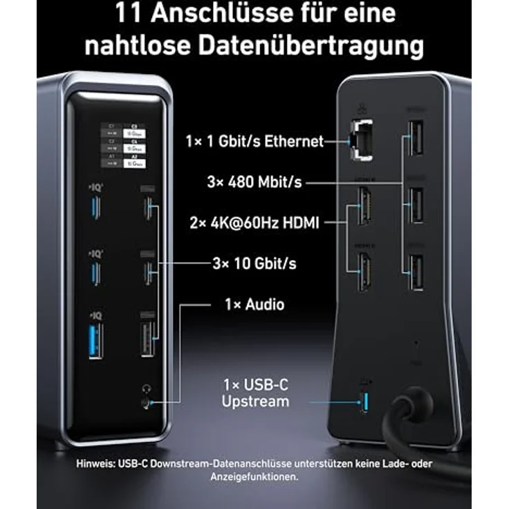 Anker Prime Dockingstation, 14-Port mit 160W Max. Leistung, 10Gbit/s, Dual 4K Displays, für Dell, MacBook - Schwarz – Bild 5