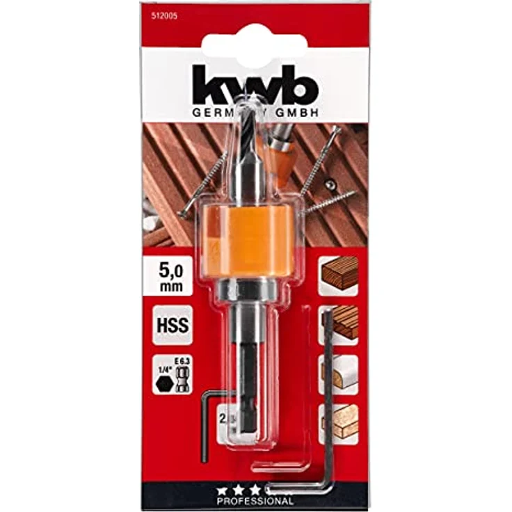 kwb HSS-M2 Hartholz-Bohrer mit Tiefenstopp und Senker, Ø 5 mm – Bild 3