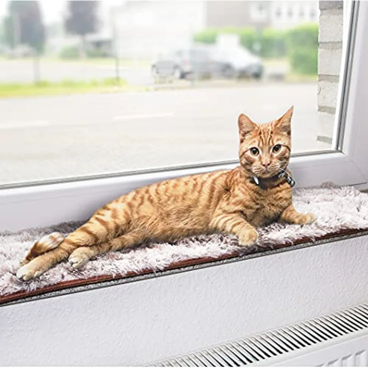 CanadianCat Company | Liegematte für Fensterbank | Braun -Weiss | L 90 x 28 cm | Katzen | Fensterbett | Fensterkissen