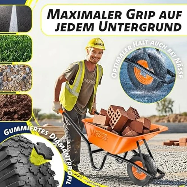 MASKO Schubkarre, 100 Liter bis 250kg, orange – Bild 7