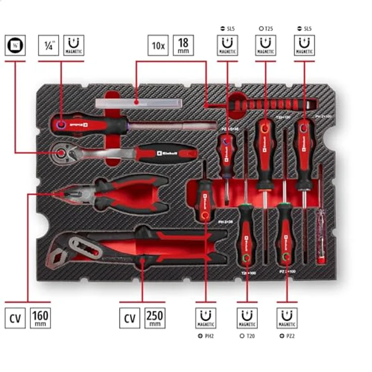 Einhell E-CASE 80-tlg. Werkzeugkoffer (Werkzeug-Set im robusten, stapelbaren Kunststoffkoffer) – Bild 3