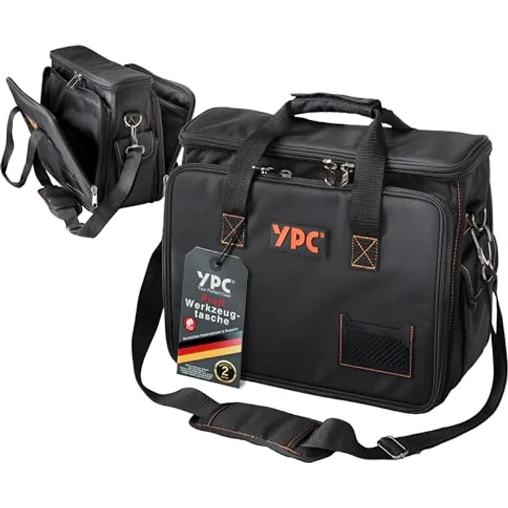 YPC Werkzeugtasche XL, Umhängetasche aus wasserabweisendem Oxford 600D Gewebe, 38x28x11cm mit 11 Haltern und 5 Innentaschen