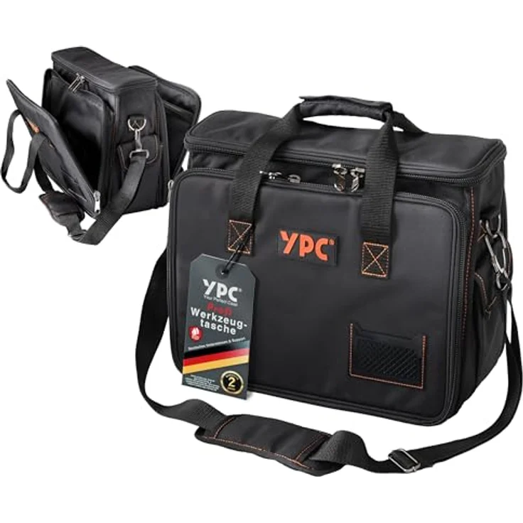 YPC Werkzeugtasche XL, Umhängetasche aus wasserabweisendem Oxford 600D Gewebe, 38x28x11cm mit 11 Haltern und 5 Innentaschen – Bild 1