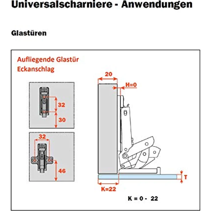 2 x Salice Universalscharnier mit Dämpfer für Glastür oder Spiegeltür 110° mit Kreuz-Montageplatte Höhe 3 mm mit Euroschrauben, Exzenterverstellung, Möbelscharniere mit Abdeckkappen – Bild 5