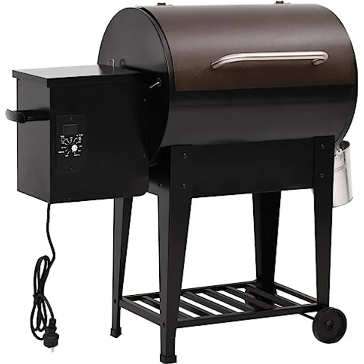 vidaXL Pelletgrill mit Ablage, Pelletsmoker mit Altöl Behälter, Holzpelletgrill mit großem Temperaturbereich, Grillwagen Pellet Grill, Schwarz Eisen – Bild 1