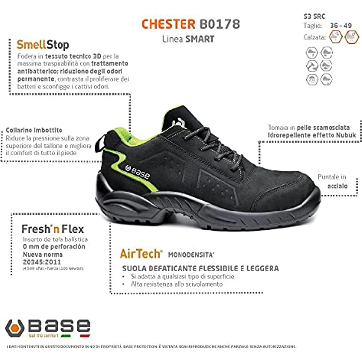 BASE B0178 Chester S3 Sicherheitsschuh, EN ISO 20345:2012 S3 SRC, schwarzes Nabutek Leder, Größe 41 – Bild 3