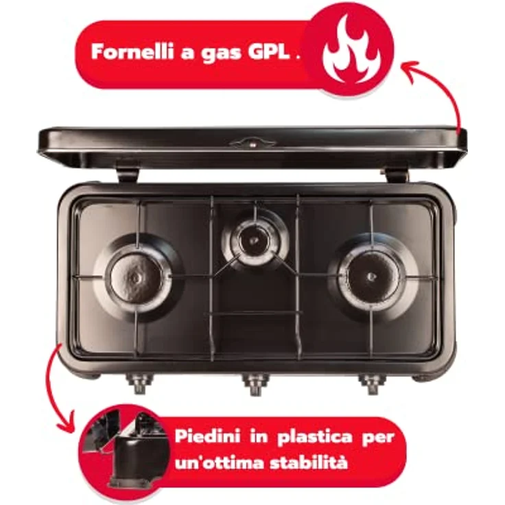 Poly Pool Campingkocher 3-flammig, LPG-Gaskocher mit verstellbarer Flamme, schwarze Stahlkonstruktion – Bild 3