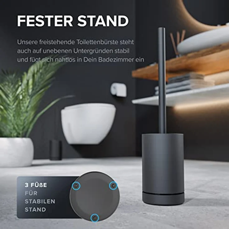ovimar Toilettenbürste Hugla schwarz matt | Silikon Klobürste | Belüftungsfunktion | freistehend | pulverbeschichteter Edelstahl | WC Bürstenkopf wechselbar | abnehmbare Tropfschale |ohne Wandmontage – Bild 5