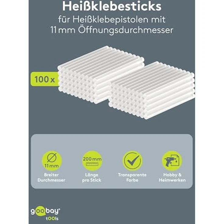 goobay Heißklebepistole Sticks 11x200 mm, 100 Stück, schnelltrocknende Klebesticks für Standard-Klebepistolen, transparent, ideal für Bastel- und DIY-Projekte – Bild 2
