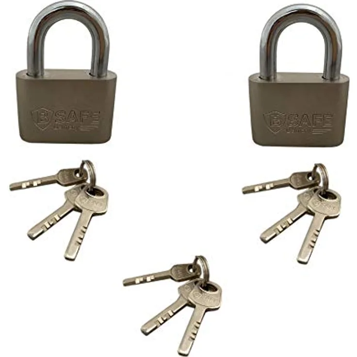B-SAFE B-SAFE 2 tlg. 50mm Gleichschließend, Vorhängeschloss Set mit ultrahartem Stahlbügel und 3 Generalschlüsseln, Sicherheitsstufe B