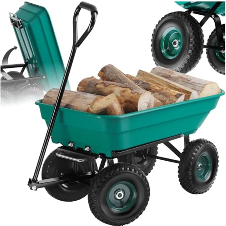 tectake® Bollerwagen mit Kippfunktion, Handwagen und Transporter, belastbar bis 120 kg, mit leichtgängiger Lenkachse und rutschfestem Griff – Bild 1