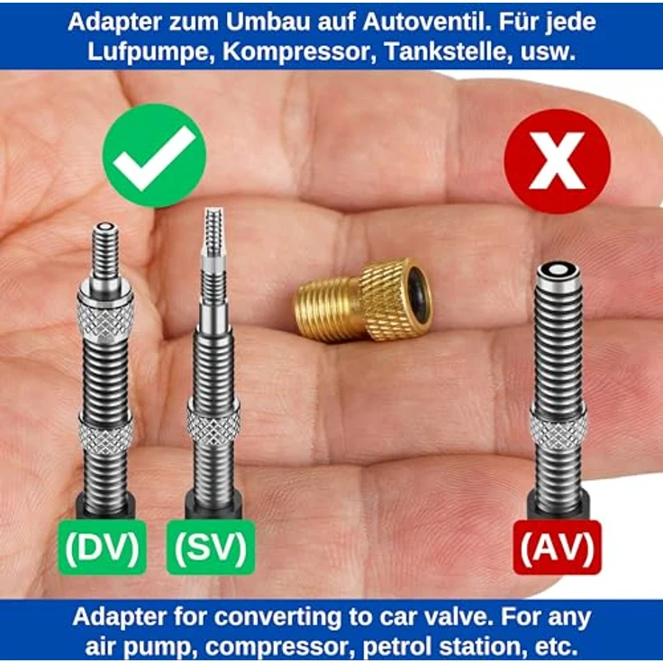 Fahrradventil Ersatz Set, 22-Teile, 4 x Fahrrad Schlauch Blitz-Ventil, inklusive 8 x Ersatz Ventilkappen, 2 x SV-DV auf AV Ventil Adapter, Blitzventil – Bild 5