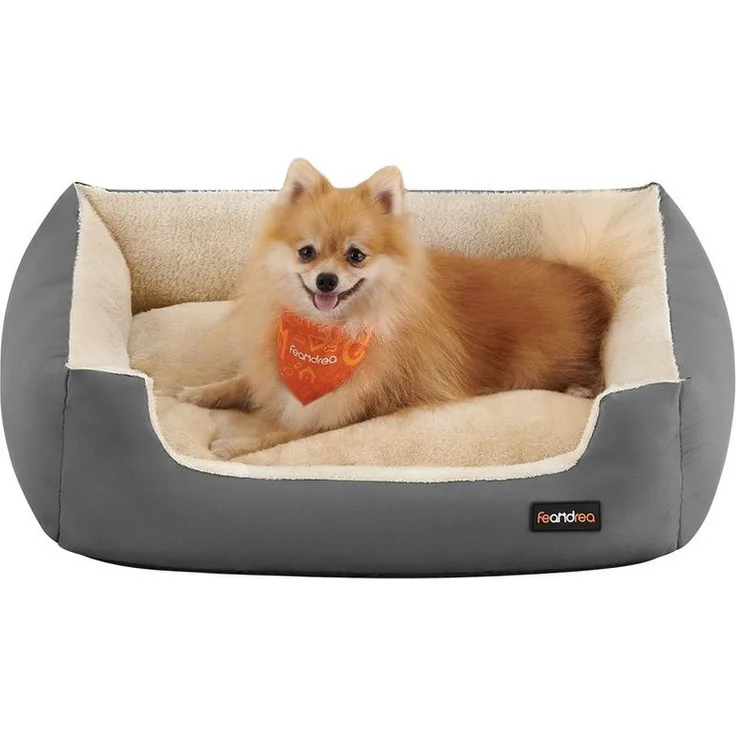 FEANDREA Hundebett, L/XL Hundekorb mit Wendekissen, Oxford-Gewebe, Grau