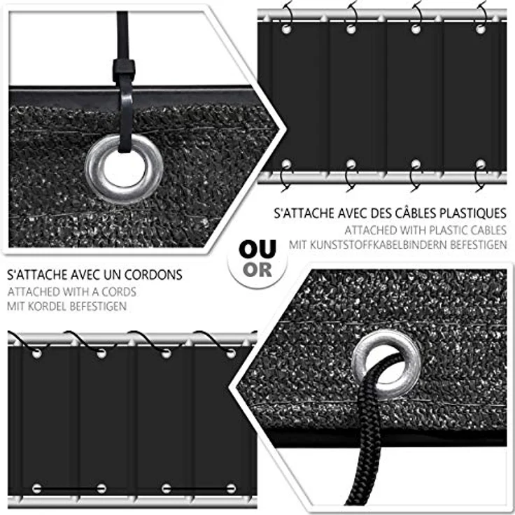 Balkon Sichtschutz, HDPE Gewebe, UV-Schutz, Wetterfest, 90x600 cm Schwarz – Bild 6