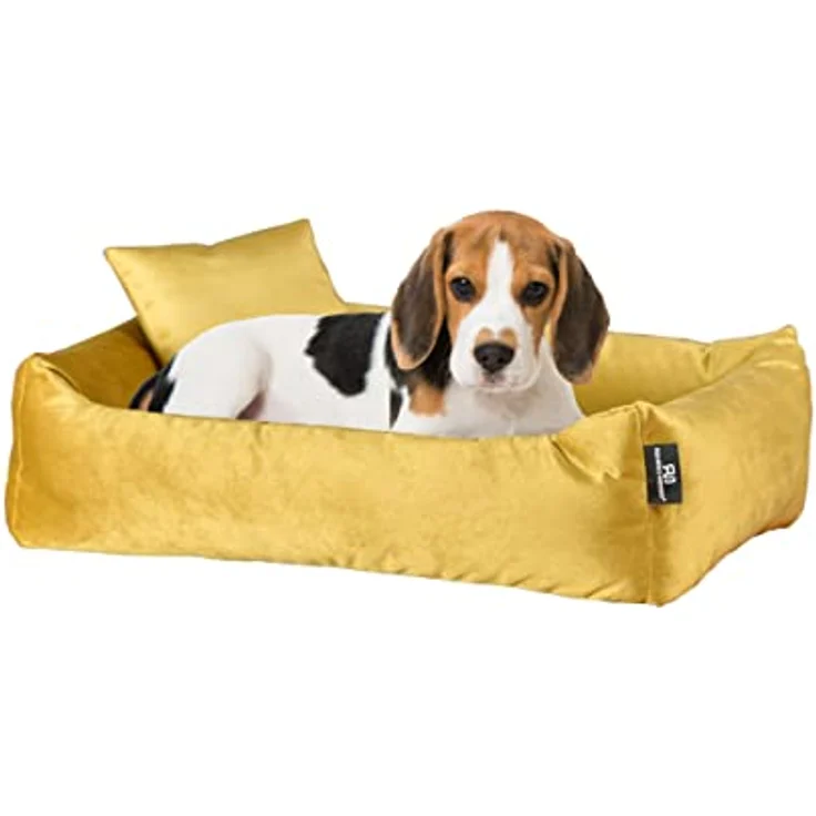 Rohrschneider Hundebett Kuschelsofa Weich + Hundekotbeutelset (M, Senf) - Nestcharakter, Trendfarben, langlebig – Bild 2