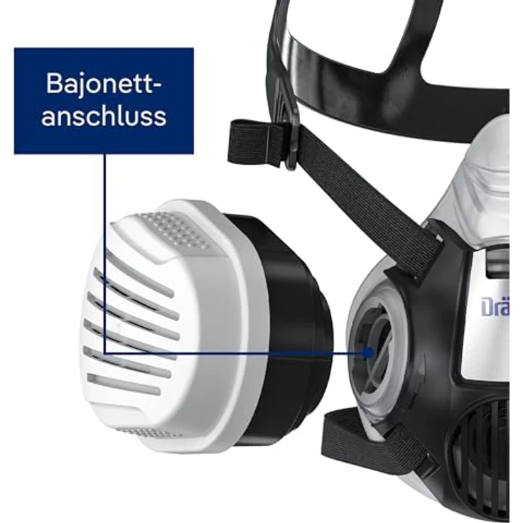 Dräger X-plore Atemschutzmaske, Kombi-Filter P3 Bajonett A1B1E1K1 Hg, Schutz gegen Gase, Dämpfe und Partikel – Bild 3