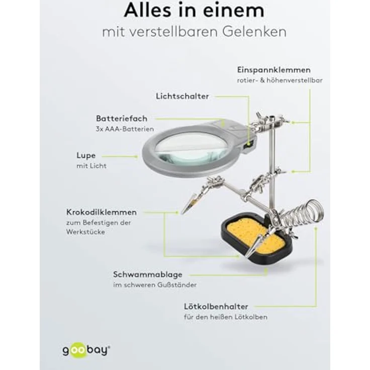 Fixpoint 51226, Löthlife dritte Hand mit Lupe und Lötkolbenhalter die Ideale Hilfe für alle filigranen Lötarbeiten,schwarz – Bild 6