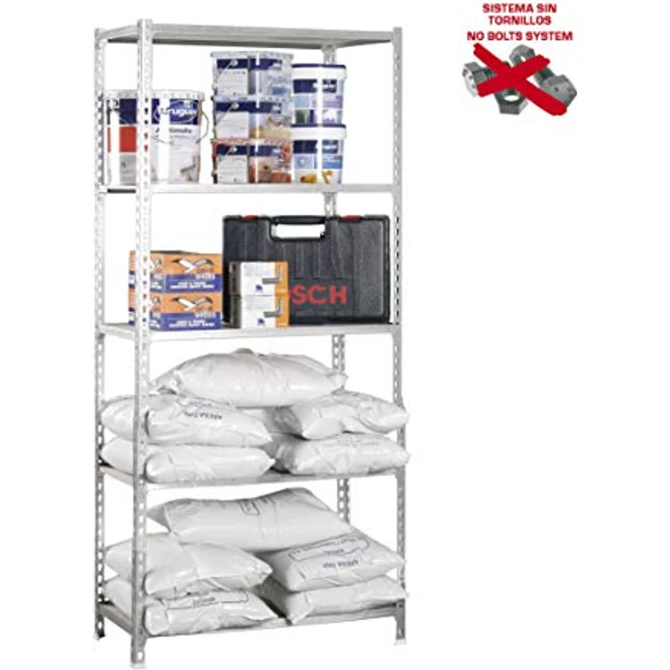 Simonrack Simonclick Metallregal Maderclick, 180 x 90 x 50 cm, 5 Böden, Traglast 150 kg pro Boden, silber, steckbar – Bild 9