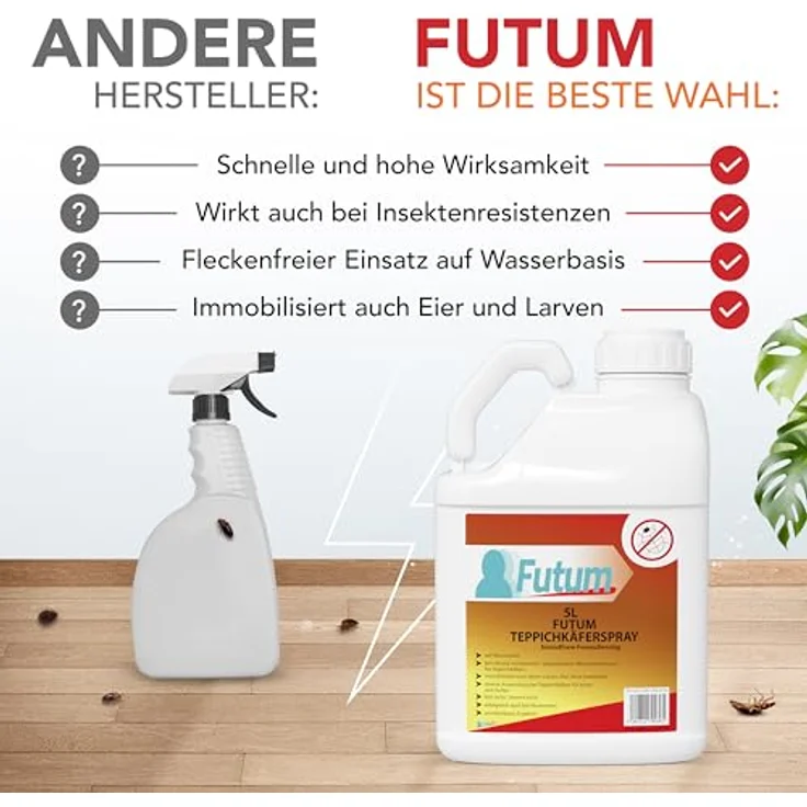 FUTUM Teppichkäferspray, biozidfreie Formel auf Wasserbasis, 5 l, geruchsarm, brennt/ätzt nicht, Insektenabwehr – Bild 8