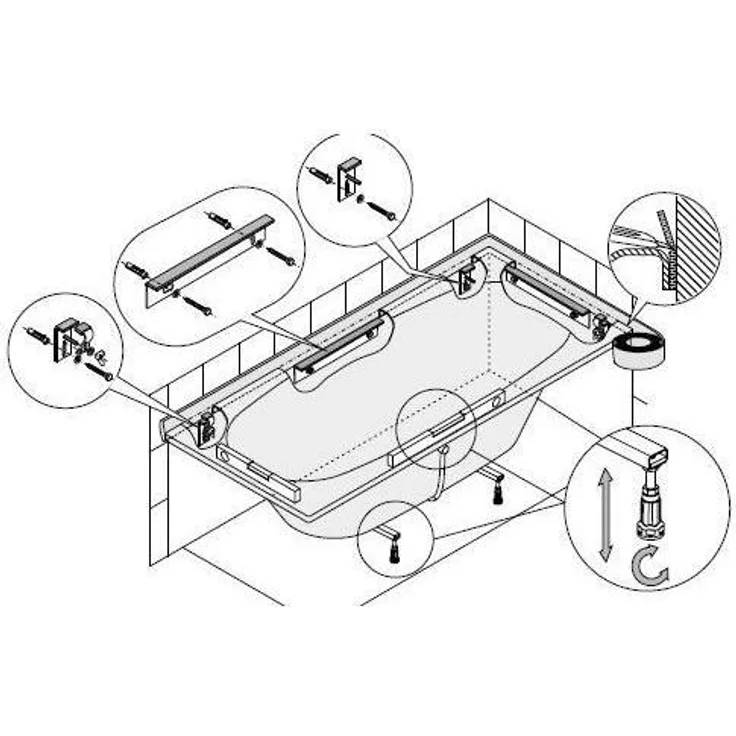 Hoesch Badewanne Montage-Set für BWn, inklusive Wannenfüße, Anker und Schalldämmprofil, 250 cm x 180 cm, leicht 3,3 kg