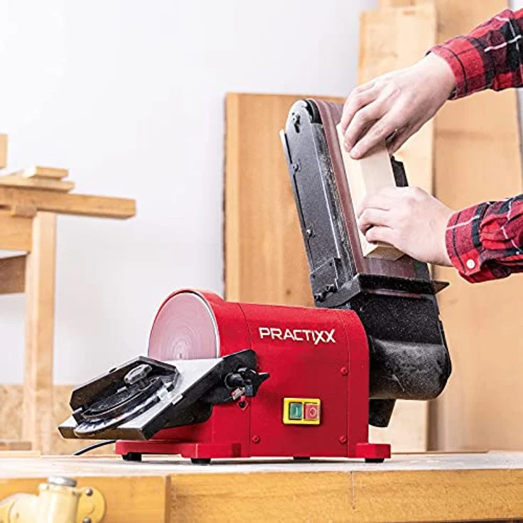 Practixx Band- und Tellerschleifer PX-BTS-450 Bandschleifer | 450W Leistung | 2980 min-1 | 150mm Ø Schleifteller | Bandlänge 915mm | mit Aluminium-Tisch & Queranschlag – Bild 3