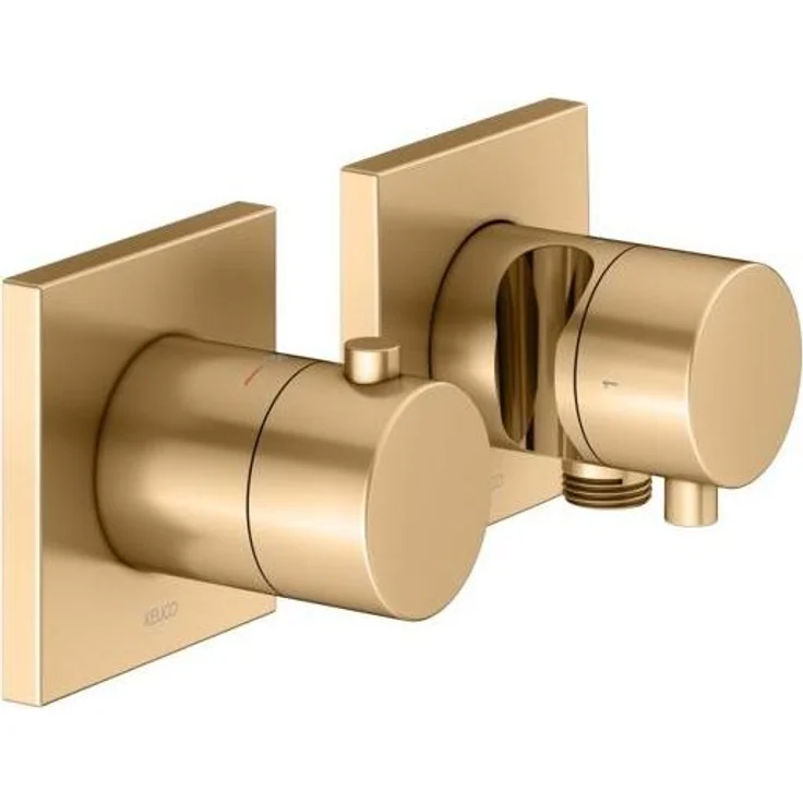 Keuco EDITION 11 Thermostatarmatur Set Unterputz für 2 Verbraucher mit Schlauchanschluss und Brause, gebürstetes Messing, Sicherheitsperre bei 38°C