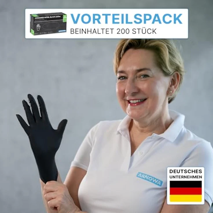 ARNOMED Nitrilhandschuhe Schwarz, 200x Einweghandschuhe M, puderfrei, latexfrei, reißfest, ideal für hygienische Arbeiten – Bild 2