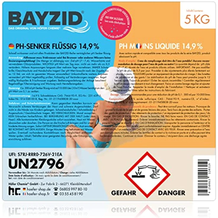 Höfer Chemie GmbH 2 x 5 kg BAYZID pH Minus flüssig 14,9% – Bild 2