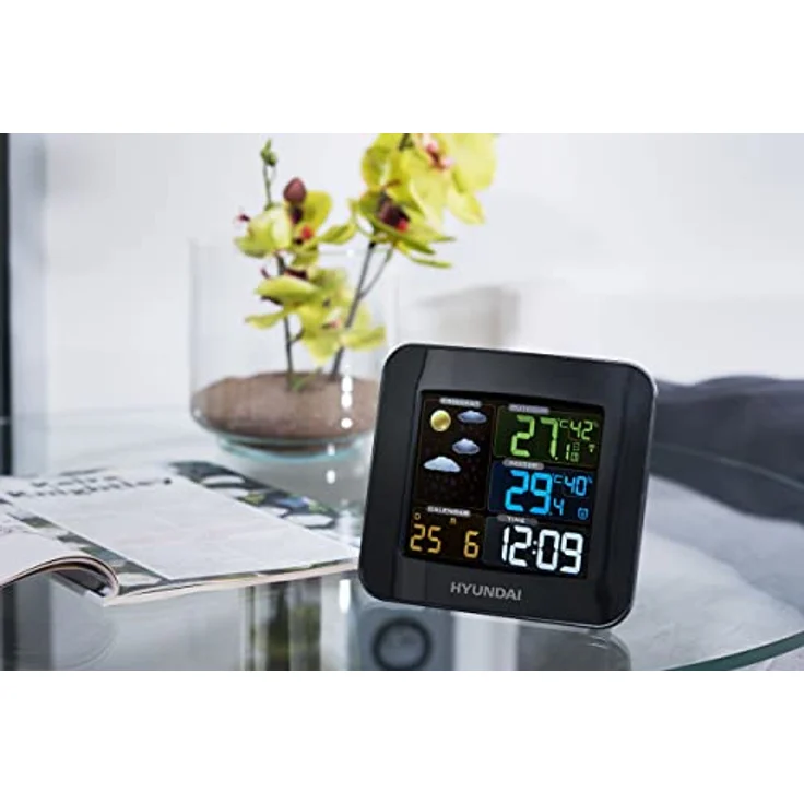 HYUNDAI Wetterstation WS 8446, Innen- und Außentemperatur, Luftfeuchtigkeitssensor, integrierter Wecker, großes LCD Display – Bild 2