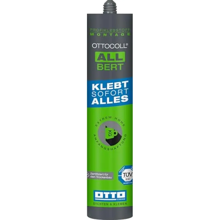 OTTOCOLL ALLBERT Ultrastarker Universal-Klebstoff 290ml grau - Hohe Anfangshaftung, zertifiziert für Trockenbau, für Innen & Außen, klevt auf allen Materialien