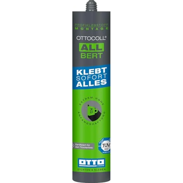 OTTOCOLL ALLBERT Ultrastarker Universal-Klebstoff 290ml grau - Hohe Anfangshaftung, zertifiziert für Trockenbau, für Innen & Außen, klevt auf allen Materialien – Bild 1