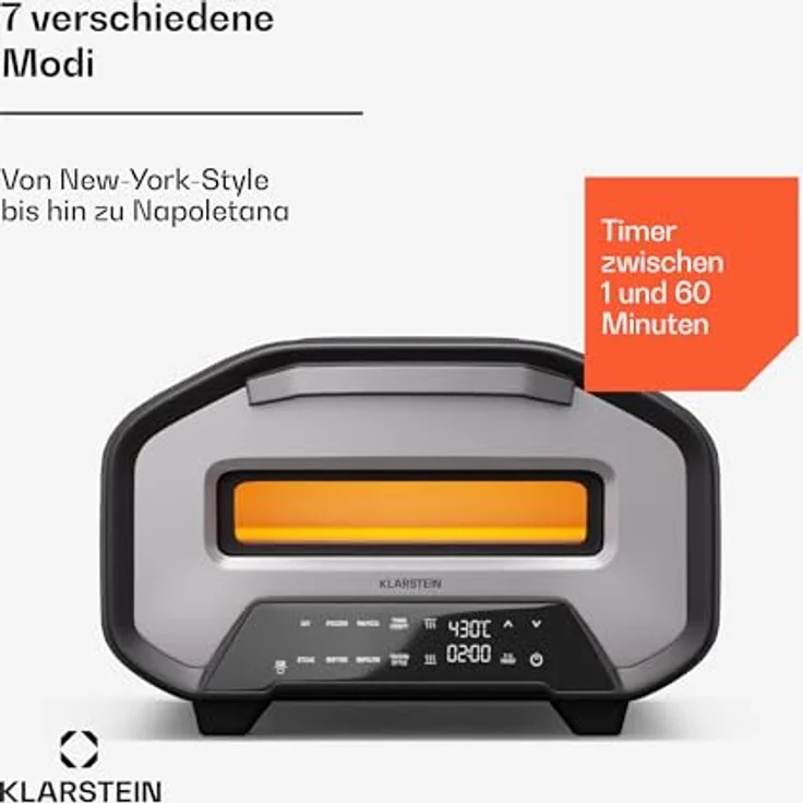 Klarstein PizzaForno elektrischer Pizzaofen - 1700 W, 430 °C, duales Heizsystem, kompakter Elektro-Pizzaofen mit 7 Programmen & digitalem Display, Cool-Touch-Griff, 3-lagige Glastür, Schwarz – Bild 5