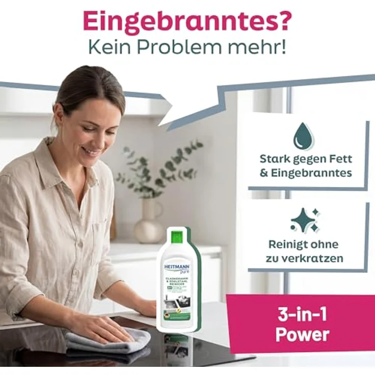 HEITMANN Glaskeramik- und Edelstahl Reiniger 250ml - Intensivreiniger für Kratzschutz, ideal für Induktionskochfelder, Chrom und Messing – Bild 2