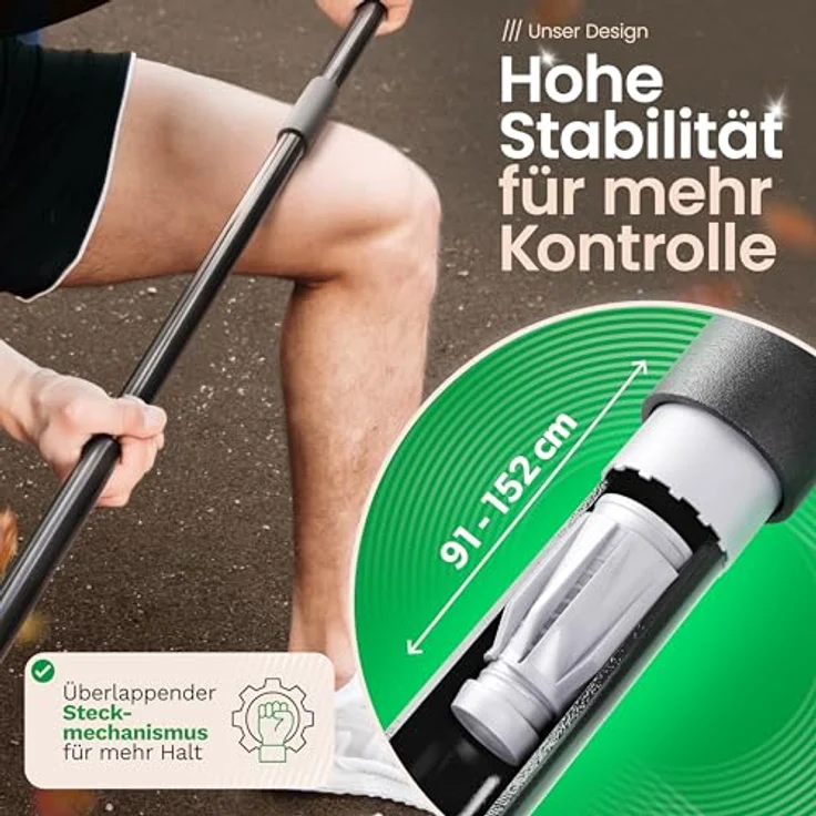 Novaliv Kehrbesen mit Teleskopstiel, Allzweckbesen für drinnen und draußen, 91-152 cm, schwarz, Holzbürste mit Elaston-Borsten, 45 cm breit – Bild 3