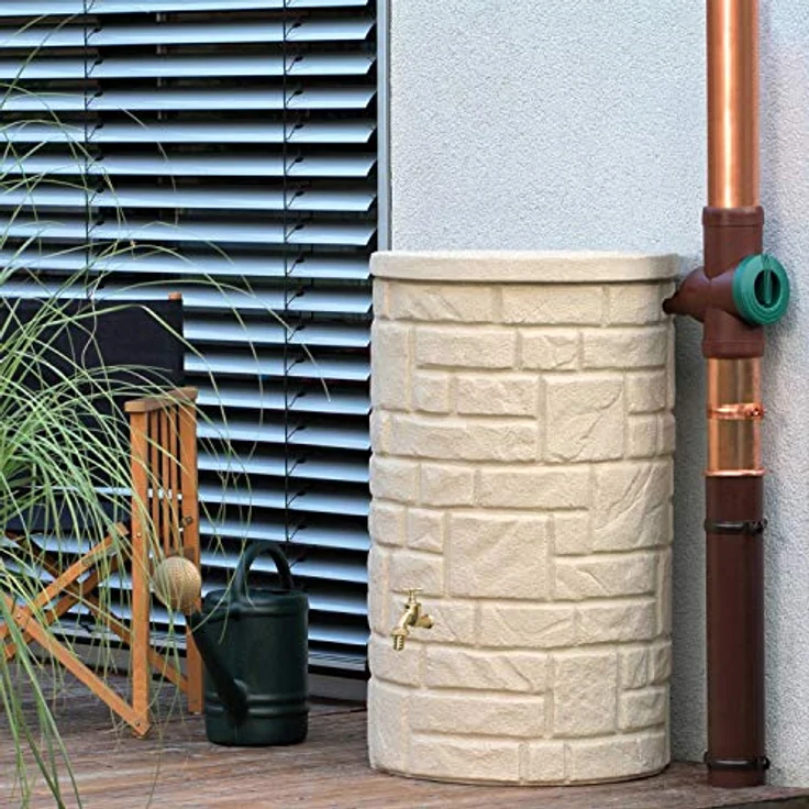 Prosperplast Regentonne Regenwassertank Arcado 230 Liter Sandstein UV- und witterungsbeständig mit kindersicherem Deckel – Bild 2