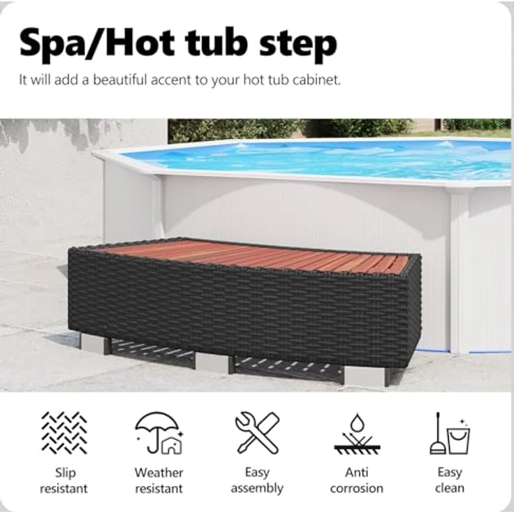 vidaXL Spa-Einstiegsstufe Poly Rattan 92 x 45 x 25 cm Schwarz – Bild 6