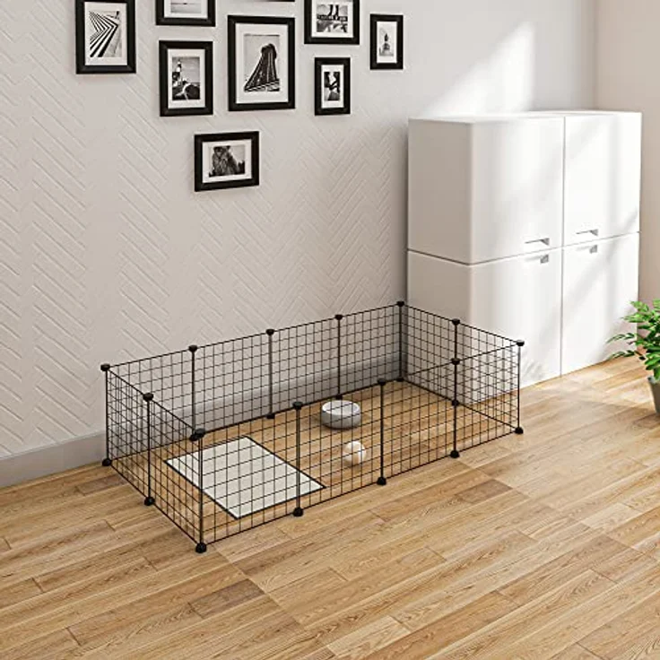 EUGAD Freigehege für Kaninchen 36cm hoch Indoor, Freilaufgehege Kaninchen draußen, Meerschweinchen gehege innen, Kleintiergehege Metallgitter, Gehege für Kleintiere DIY 142x36x72cm L – Bild 2