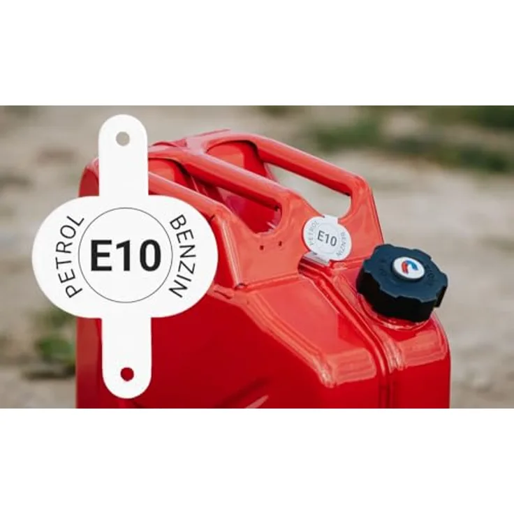 BW Benzinkanister Clip für Kraftstoffkennzeichnung, Metall für 5L, 10L und 20L Kanister, mit Kennzeichnung Benzin E10, Weiß, Made in Europe