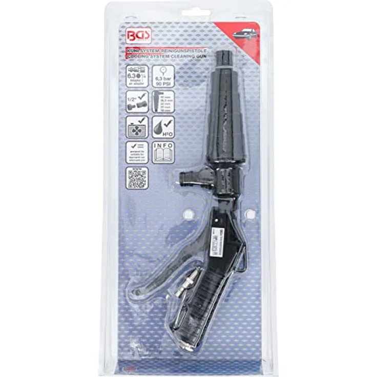 BGS Druckluftaufsatz Kühlsystem-Reinigungspistole, 5-stufige Düse für Standard-Kühlerschläuche, leichtes Kunststoffdesign – Bild 8