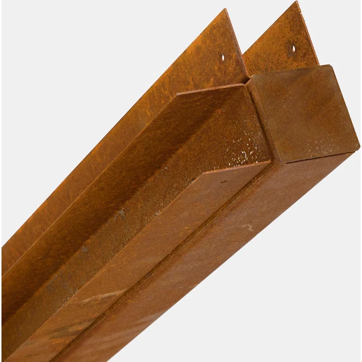 BambusBASIS Modul5 Eckpfosten für Zaunfeld 222 - 270 cm, Cortenstahl, 60/60 mm, vormontierte Rahmenprofile