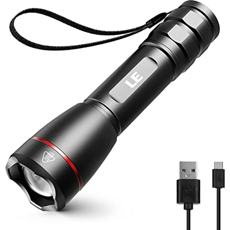 Lepro LE LED Taschenlampe P9, 15000 Lux extrem hell, USB aufladbar, IPX4 wasserdicht, 5 Modi, zoombare Handlampe für Camping und Outdoor – Bild 1