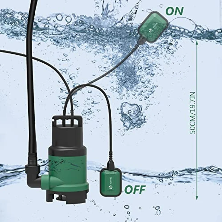Vounot Schmutzwasserpumpe, Tauchpumpe mit Stufenloser Schwimmerschalter, 750 W - Vounot – Bild 4
