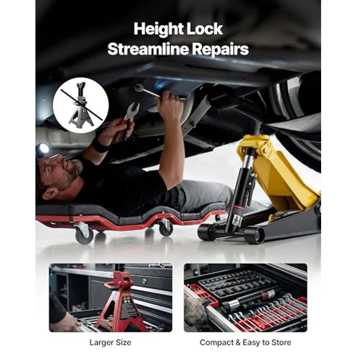VEVOR Hydraulischer Rangierwagenheber 3T, Wagenheber mit 75-500 mm Hubhöhe, 95 mm Gummiauflage, Doppelzylinder und 360° Mobilität für PKW, SUV, Pickup, Werkstatt – Bild 4