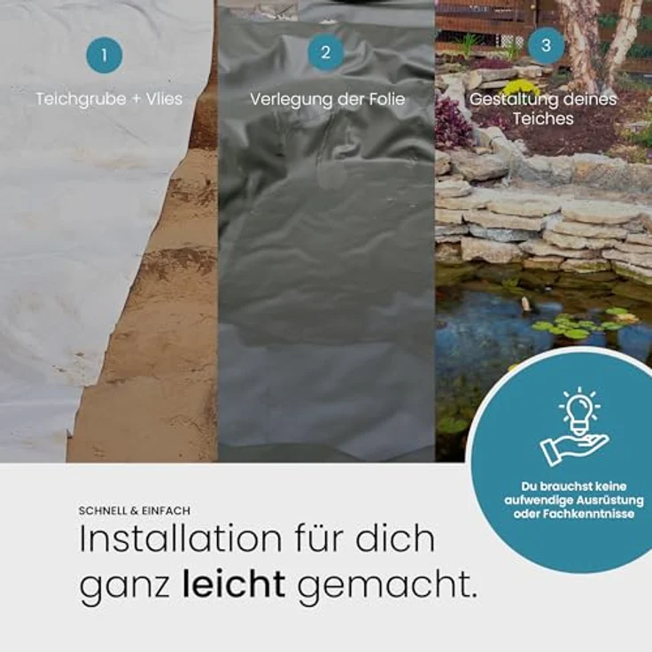 TeichVision Teichvlies 1000g, Schutzvlies für Teich & Pool 3m x 2m, grau, langlebig und umweltfreundlich – Bild 5