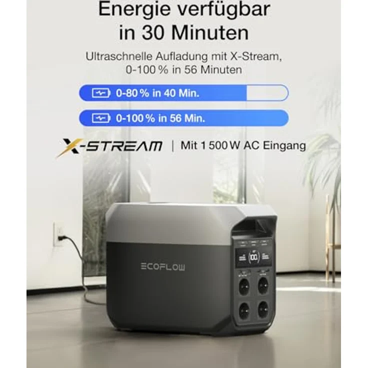 EcoFlow DELTA 3 Tragbare Powerstation, 1 024 Wh Solargenerator mit 2 400 W Ausgangsleistung und X-Stream Schnellladung – Bild 2