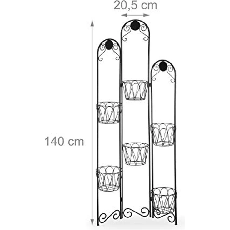 Relaxdays Blumenständer Metall, Paravent für Blumentöpfe, 6 Ablagen, Blumentreppe Indoor & Outdoor, H: 140 cm, schwarz – Bild 4