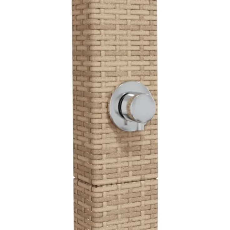 vidaXL Gartendusche aus Beige Poly Rattan und Akazienholz, freistehende Dusche mit drehbarer Brause – Bild 6