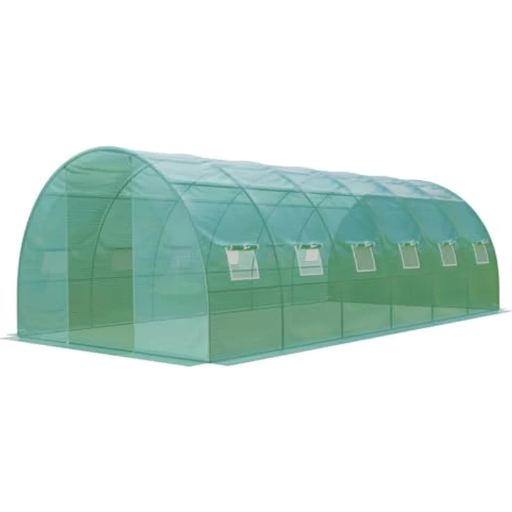GARMIO® Foliengewächshaus Tomatengewächshaus Winterfest, Folientunnel für Aufzucht, 6 x 3 x 2 m groß, grün, 12 Fenster, Insektennetz, Rund, Mehrweg, Gitternetzfolie – Bild 3